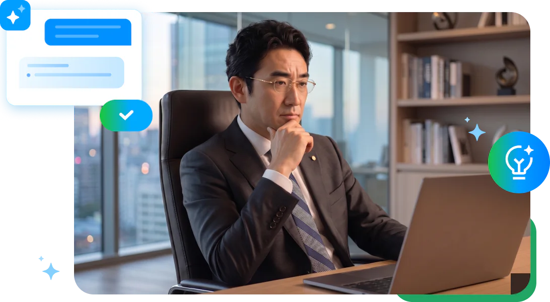 管理職がUMU AGLとの対話を通じて意思決定を練習しているシーンです。