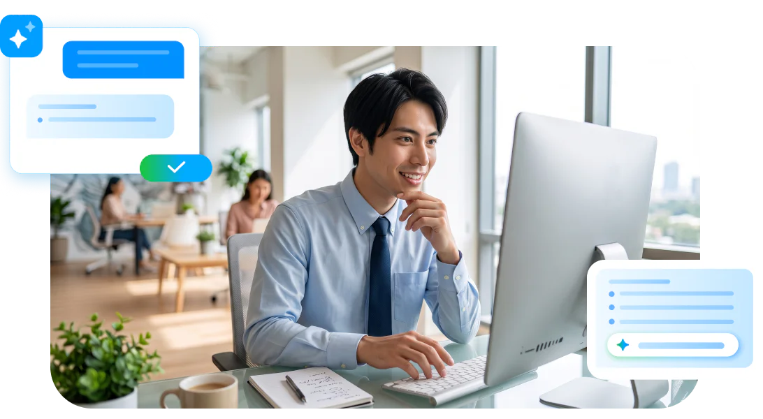 同じ後任が、示された状況にどう対応するかを画面に入力しているシーンです。