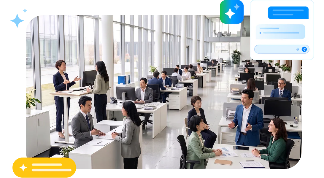 技術継承が日常の業務に組み込まれ、現場の担当者が同じ手順で対応できているシーンです。