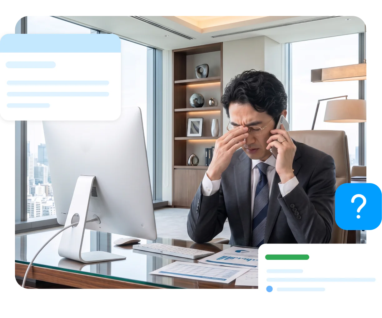 事業部門の社内講師が、研修内容の組み立て方を検討しているシーンです。