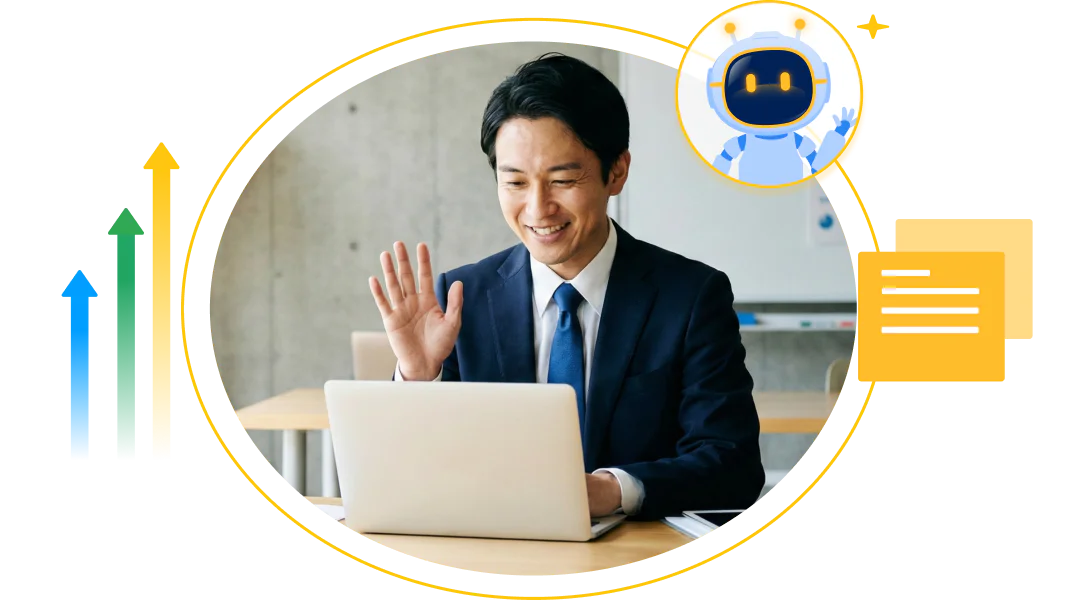 自己免疫疾患領域を主力とする先進的なバイオ医薬品企業で、AIによる練習を通じて医薬情報担当者の学術的な対話力と製品説明力を高めた事例のイラストです。